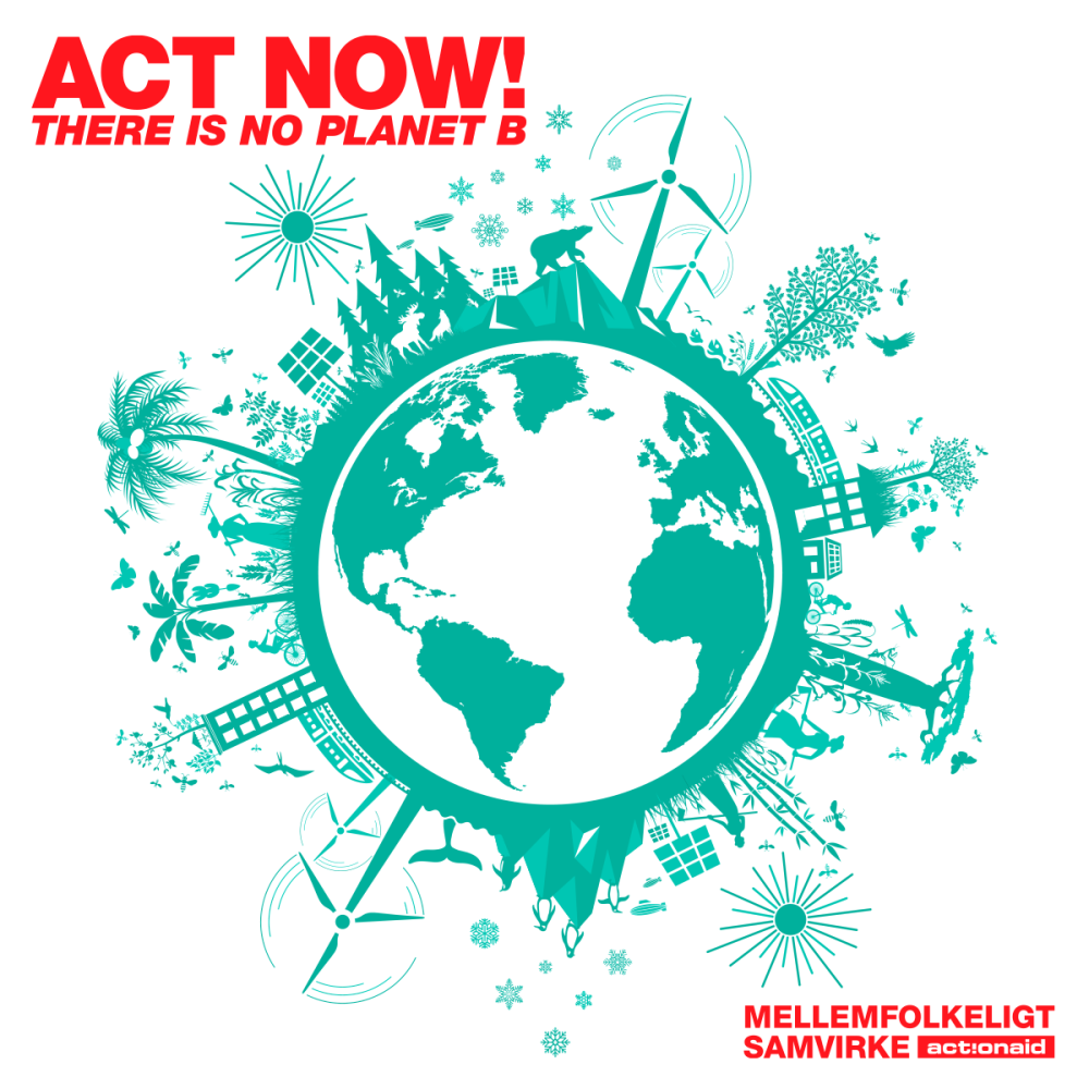 Motiv fra mulepose med teksten Act now. There is no planet b. 