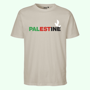 sandfarvet t-shirt med teksten 'Palestine'